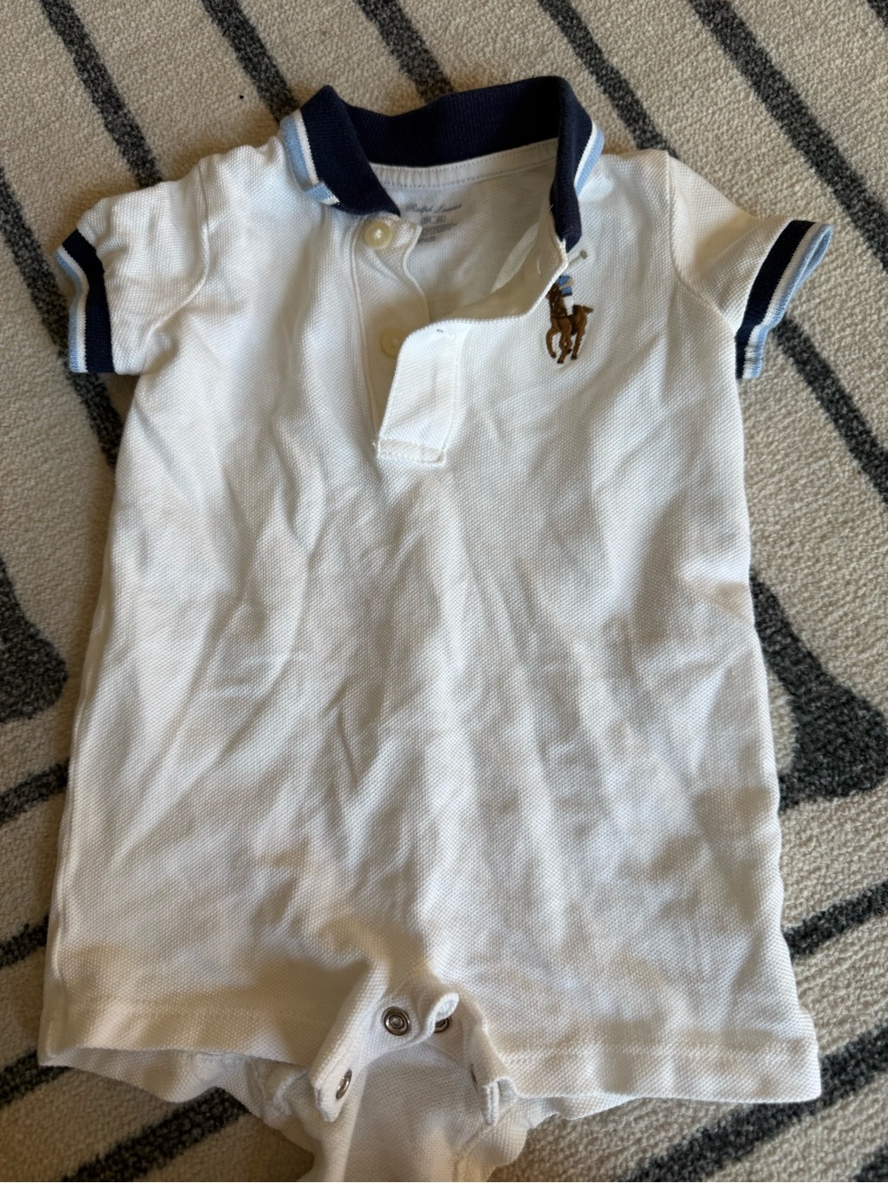 Ralph Lauren White Baby Romper with Navy Collar